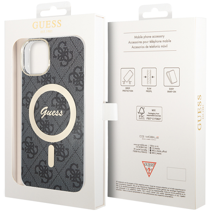 Husa MagSafe pentru Apple iPhone 15, Guess, 4G IML, Neagra GUHMP15SH4STK