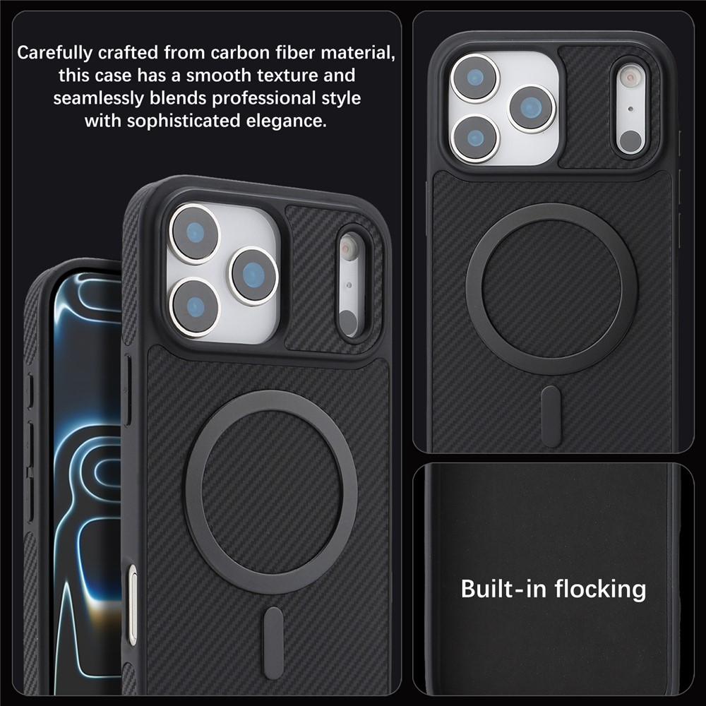 Husa MagSafe pentru Apple iPhone 17 Pro Max, OEM, Carbon Metal Ring, Neagra