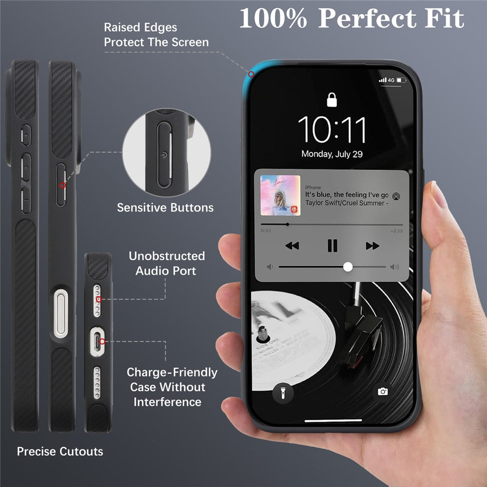 Husa MagSafe pentru Apple iPhone 16 Pro, OEM, Carbon Metal Ring, Neagra