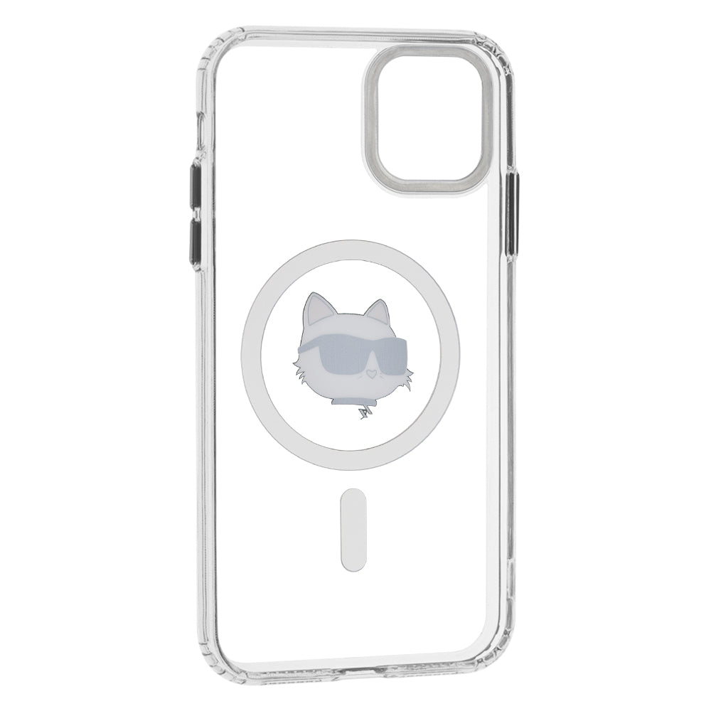 Husa MagSafe pentru Apple iPhone 11, Karl Lagerfeld, IML Metal Choupette's Head, Alba