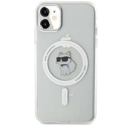 Husa MagSafe pentru Apple iPhone 11, Karl Lagerfeld, IML Metal Choupette's Head, Alba