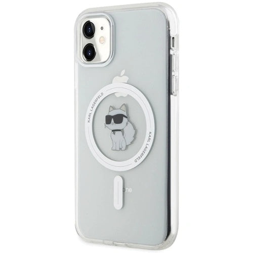 Husa MagSafe pentru Apple iPhone 11, Karl Lagerfeld, IML Metal Choupette's Head, Alba