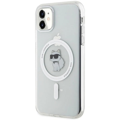 Husa MagSafe pentru Apple iPhone 11, Karl Lagerfeld, IML Metal Choupette's Head, Alba