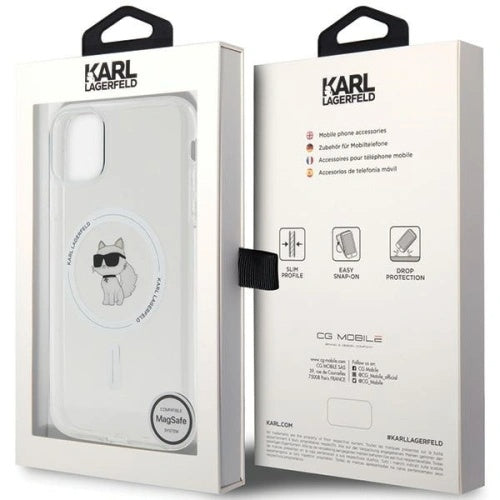 Husa MagSafe pentru Apple iPhone 11, Karl Lagerfeld, IML Metal Choupette's Head, Alba