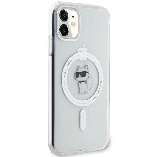 Husa MagSafe pentru Apple iPhone 11, Karl Lagerfeld, IML Metal Choupette's Head, Alba