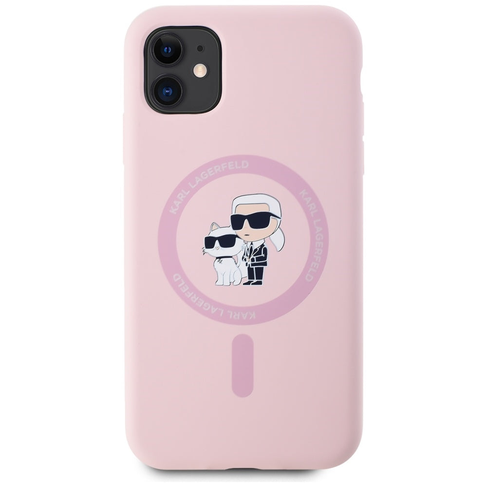 Husa MagSafe pentru Apple iPhone 11, Karl Lagerfeld, Silicone Karl & Choupette, Roz
