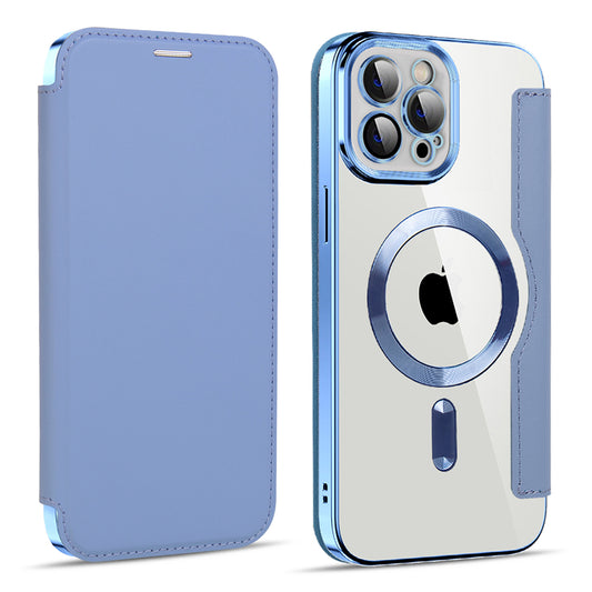 Husa MagSafe pentru Apple iPhone 11 Pro Max, Techsuit, SmartMag Book, Bleu