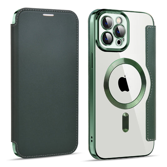 Husa MagSafe pentru Apple iPhone 11 Pro Max, Techsuit, SmartMag Book, Verde