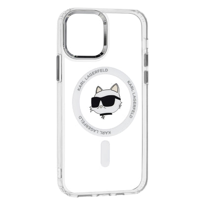 Husa MagSafe pentru Apple iPhone 12 / 12 Pro, Karl Lagerfeld, IML Metal Choupette's Head, Alba