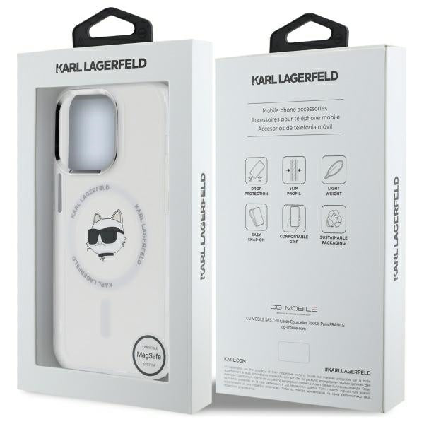 Husa MagSafe pentru Apple iPhone 12 / 12 Pro, Karl Lagerfeld, IML Metal Choupette's Head, Alba