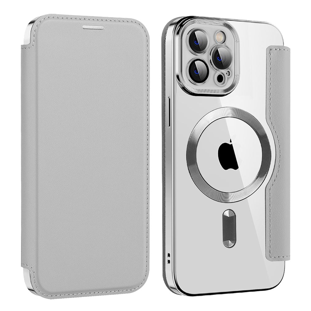 Husa MagSafe pentru Apple iPhone 12 Pro Max, Techsuit, SmartMag Book, Gri
