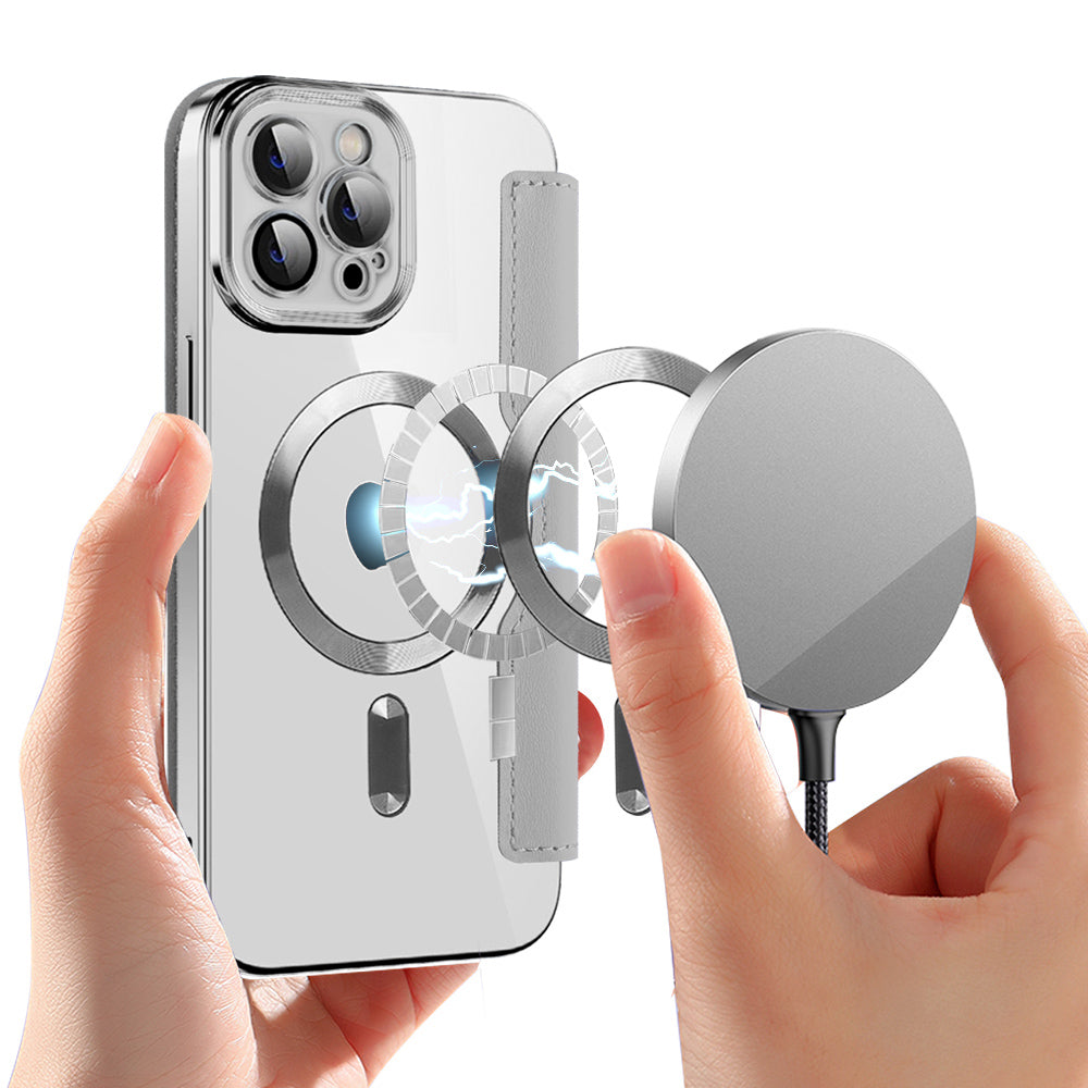 Husa MagSafe pentru Apple iPhone 12 Pro Max, Techsuit, SmartMag Book, Gri