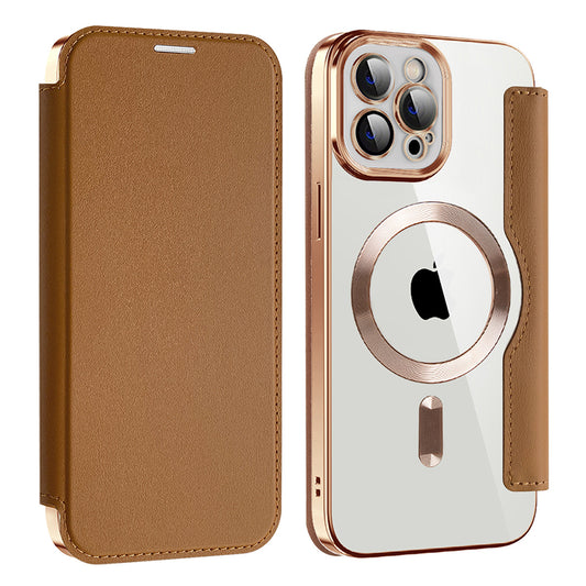 Husa MagSafe pentru Apple iPhone 12 Pro Max, Techsuit, SmartMag Book, Maro