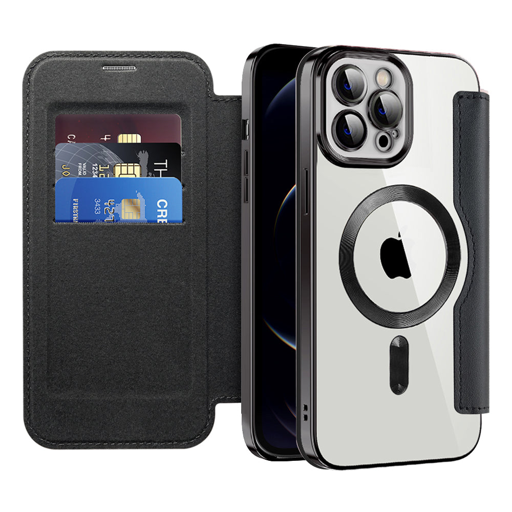 Husa MagSafe pentru Apple iPhone 12 Pro Max, Techsuit, SmartMag Book, Neagra