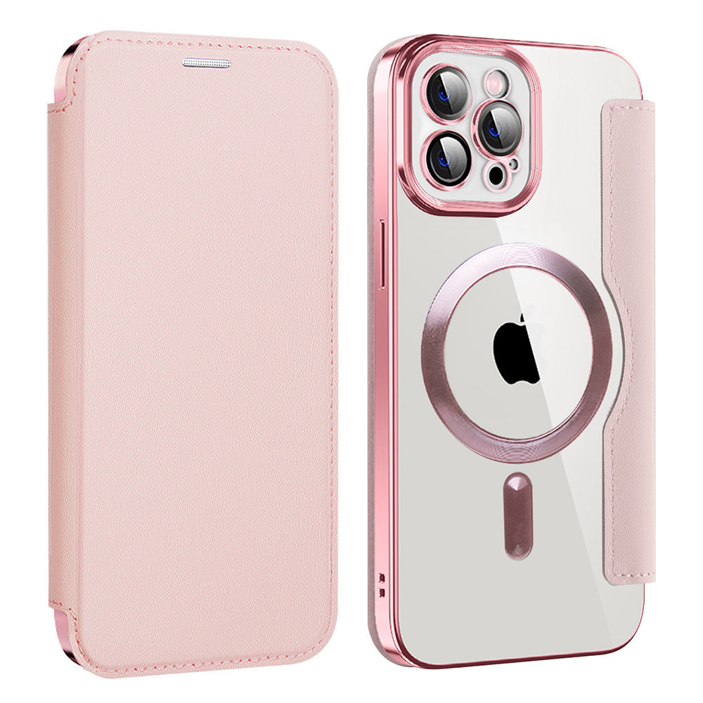 Husa MagSafe pentru Apple iPhone 12 Pro Max, Techsuit, SmartMag Book, Roz