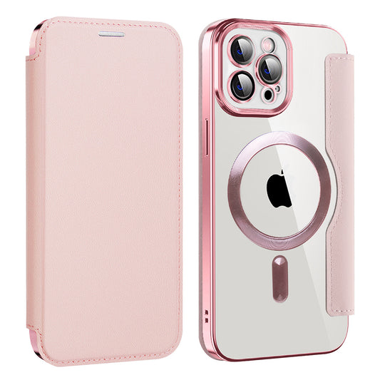Husa MagSafe pentru Apple iPhone 12 Pro Max, Techsuit, SmartMag Book, Roz