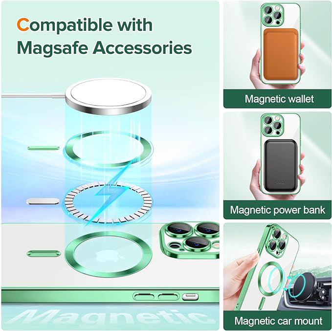 Husa MagSafe pentru Apple iPhone 12 Pro, Techsuit, Luxury Crystal, Verde Deschis