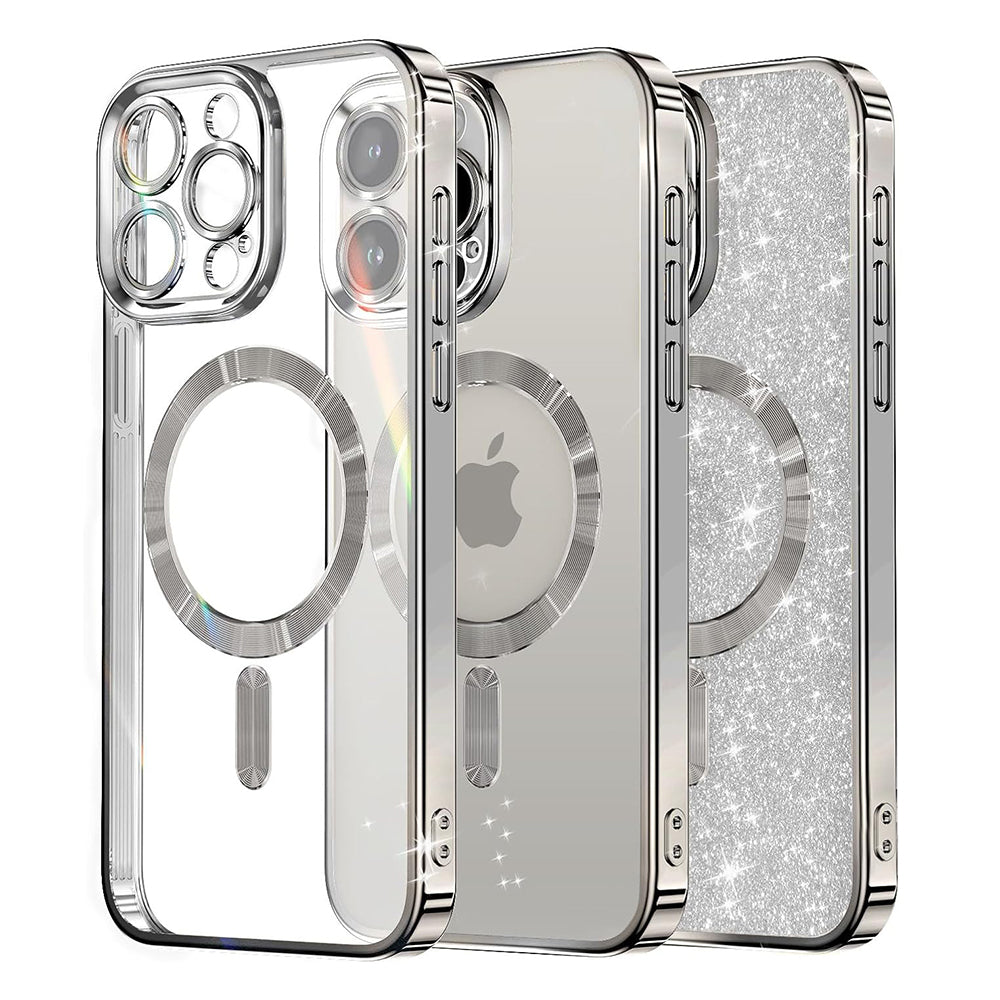 Husa MagSafe pentru Apple iPhone 12 Pro, Techsuit, Luxury Glitter, Argintie