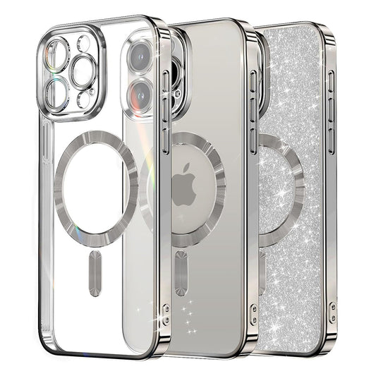 Husa MagSafe pentru Apple iPhone 12 Pro, Techsuit, Luxury Glitter, Argintie