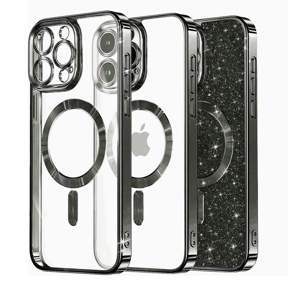 Husa MagSafe pentru Apple iPhone 12 Pro, Techsuit, Luxury Glitter, Neagra