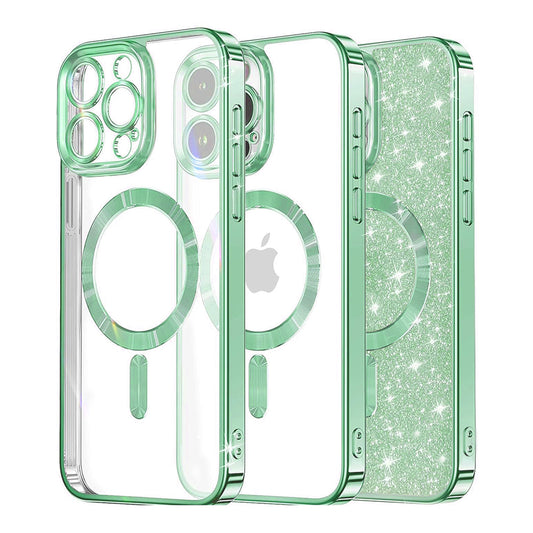 Husa MagSafe pentru Apple iPhone 12 Pro, Techsuit, Luxury Glitter, Verde Deschis