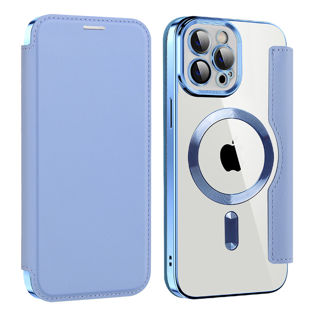 Husa MagSafe pentru Apple iPhone 12 Pro, Techsuit, SmartMag Book, Bleu