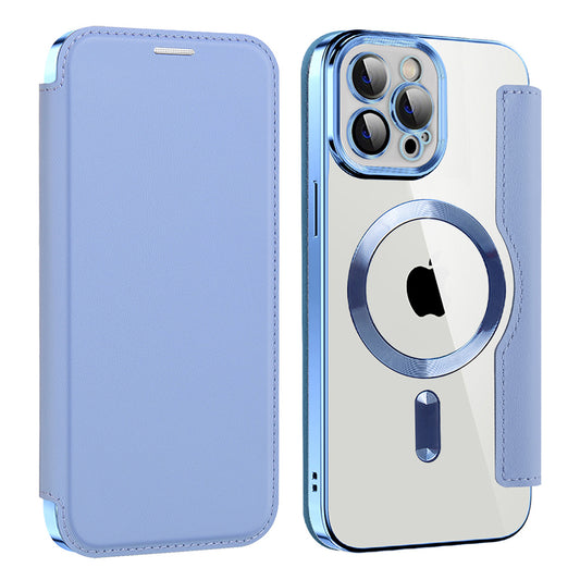 Husa MagSafe pentru Apple iPhone 12 Pro, Techsuit, SmartMag Book, Bleu
