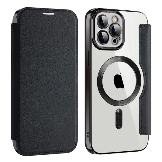 Husa MagSafe pentru Apple iPhone 12 Pro, Techsuit, SmartMag Book, Neagra