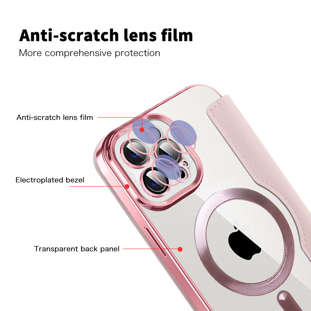Husa MagSafe pentru Apple iPhone 12 Pro, Techsuit, SmartMag Book, Roz