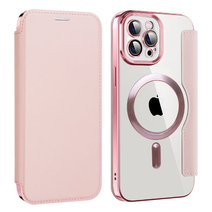 Husa MagSafe pentru Apple iPhone 12 Pro, Techsuit, SmartMag Book, Roz