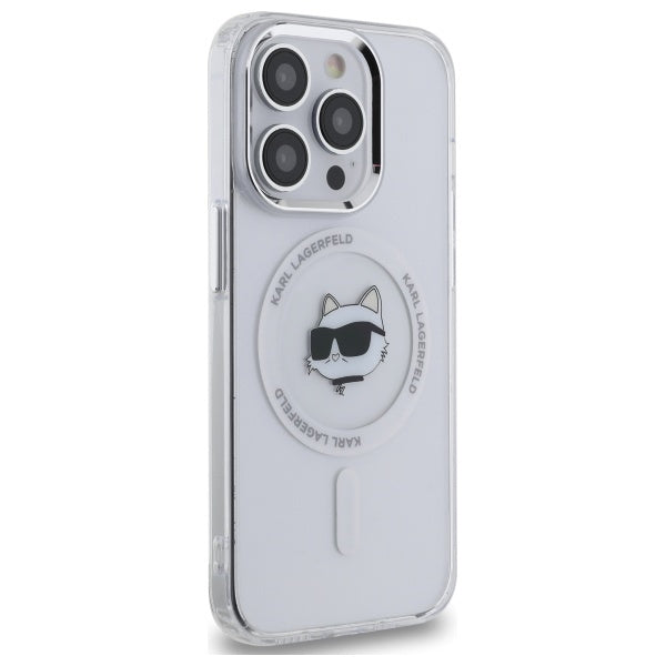 Husa MagSafe pentru Apple iPhone 13 Pro, Karl Lagerfeld, IML Metal Choupette's Head, Alba
