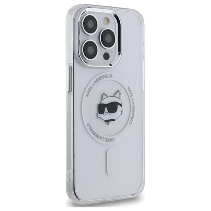 Husa MagSafe pentru Apple iPhone 13 Pro, Karl Lagerfeld, IML Metal Choupette's Head, Alba