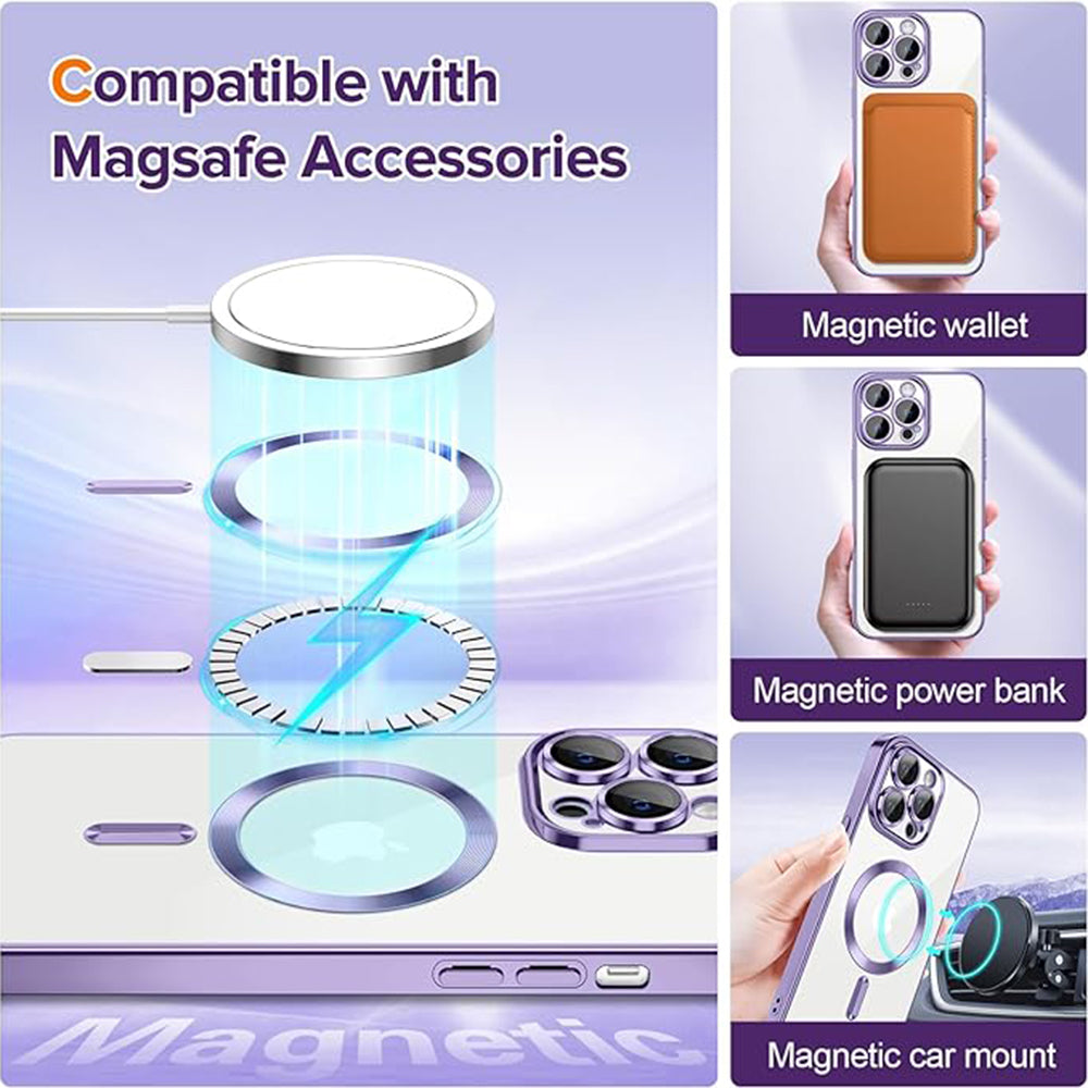Husa MagSafe pentru Apple iPhone 13 Pro Max, Techsuit, Luxury Crystal, Mov Deschis