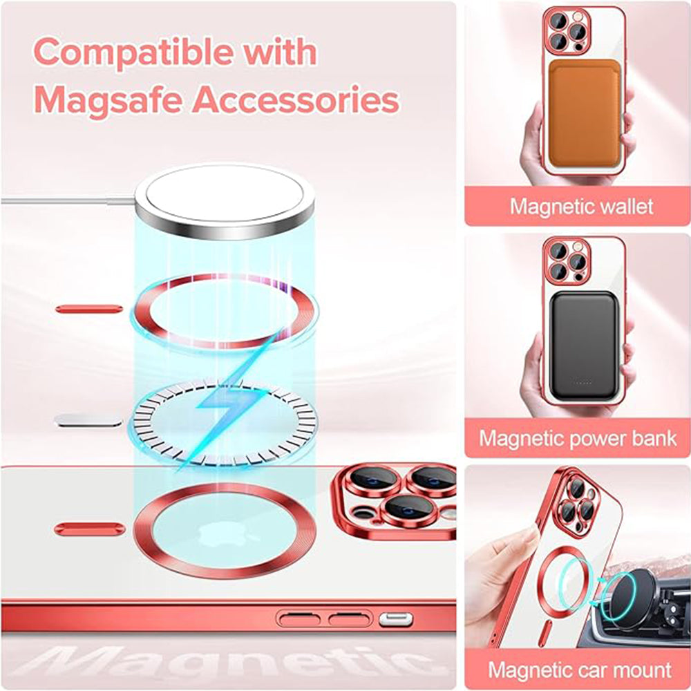 Husa MagSafe pentru Apple iPhone 13 Pro Max, Techsuit, Luxury Crystal, Rosie