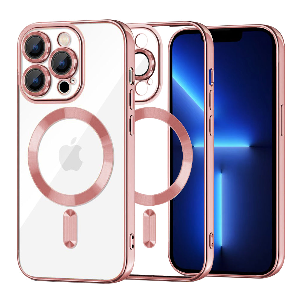 Husa MagSafe pentru Apple iPhone 13 Pro Max, Techsuit, Luxury Crystal, Roz