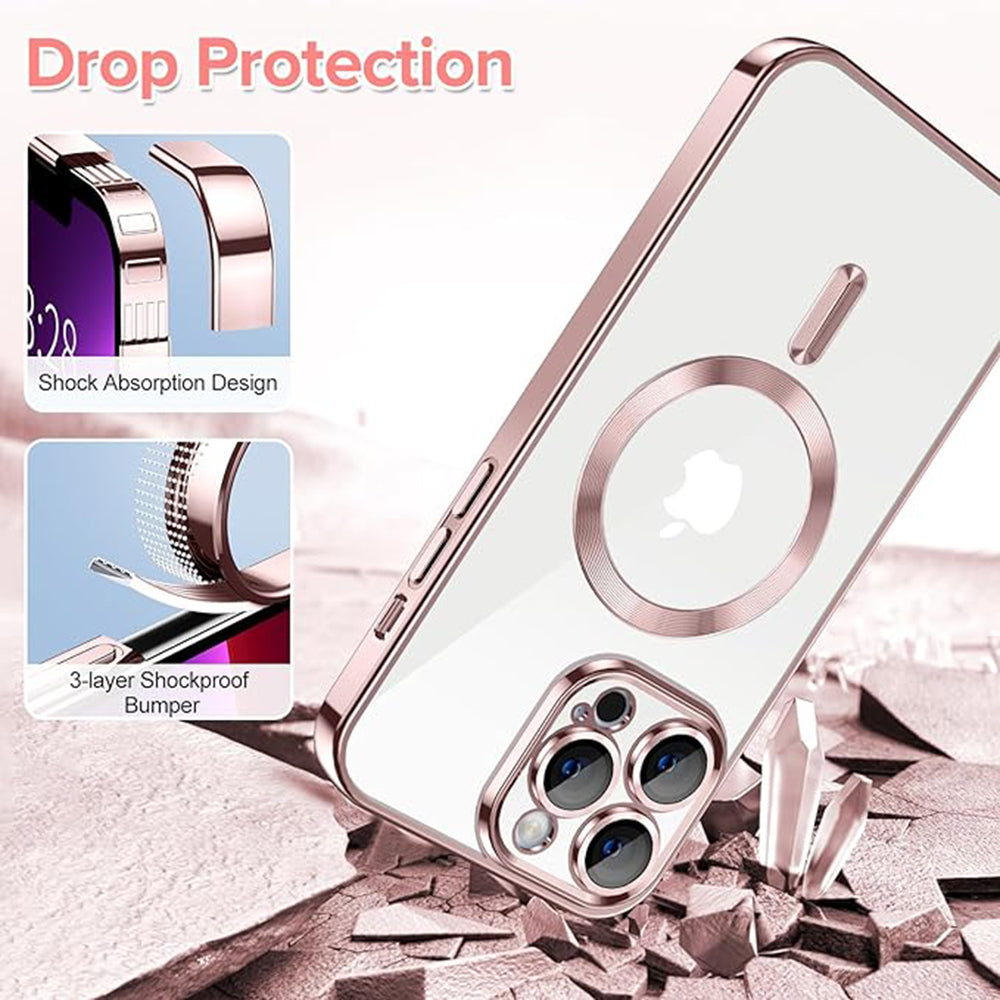 Husa MagSafe pentru Apple iPhone 13 Pro Max, Techsuit, Luxury Crystal, Roz