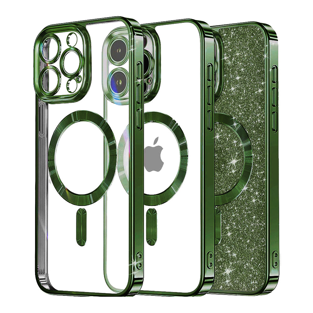 Husa MagSafe pentru Apple iPhone 13 Pro Max, Techsuit, Luxury Glitter, Verde Inchis