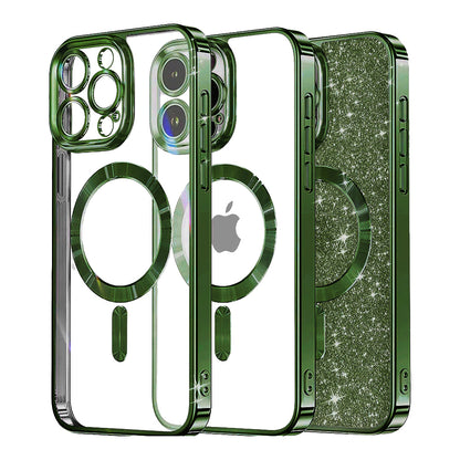 Husa MagSafe pentru Apple iPhone 13 Pro Max, Techsuit, Luxury Glitter, Verde Inchis