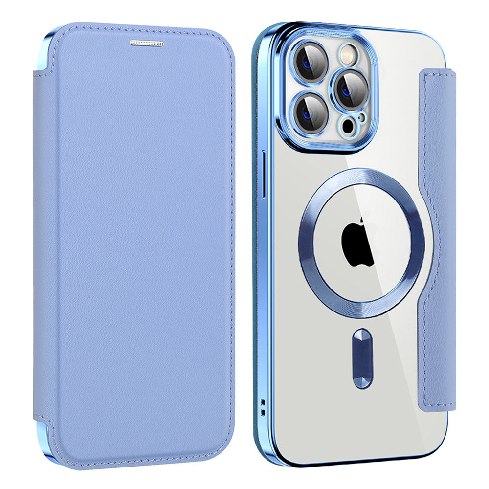 Husa MagSafe pentru Apple iPhone 13 Pro Max, Techsuit, SmartMag Book, Bleu