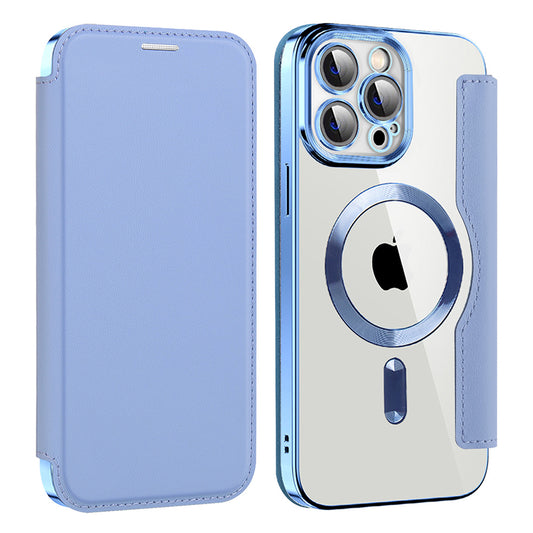 Husa MagSafe pentru Apple iPhone 13 Pro Max, Techsuit, SmartMag Book, Bleu
