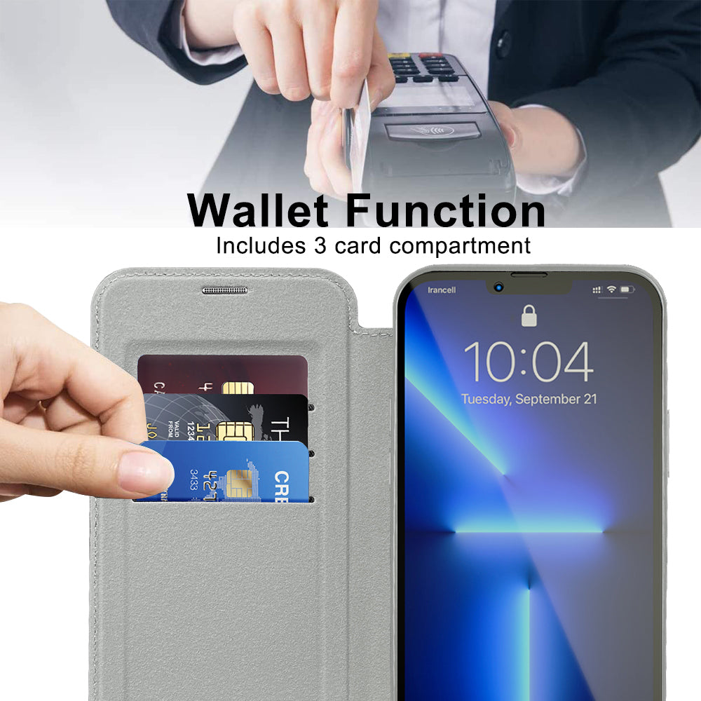 Husa MagSafe pentru Apple iPhone 13 Pro Max, Techsuit, SmartMag Book, Gri