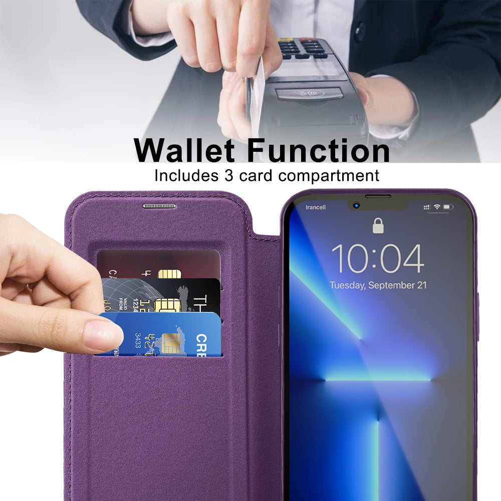 Husa MagSafe pentru Apple iPhone 13 Pro Max, Techsuit, SmartMag Book, Mov