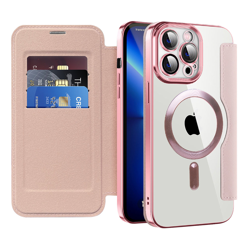 Husa MagSafe pentru Apple iPhone 13 Pro Max, Techsuit, SmartMag Book, Roz
