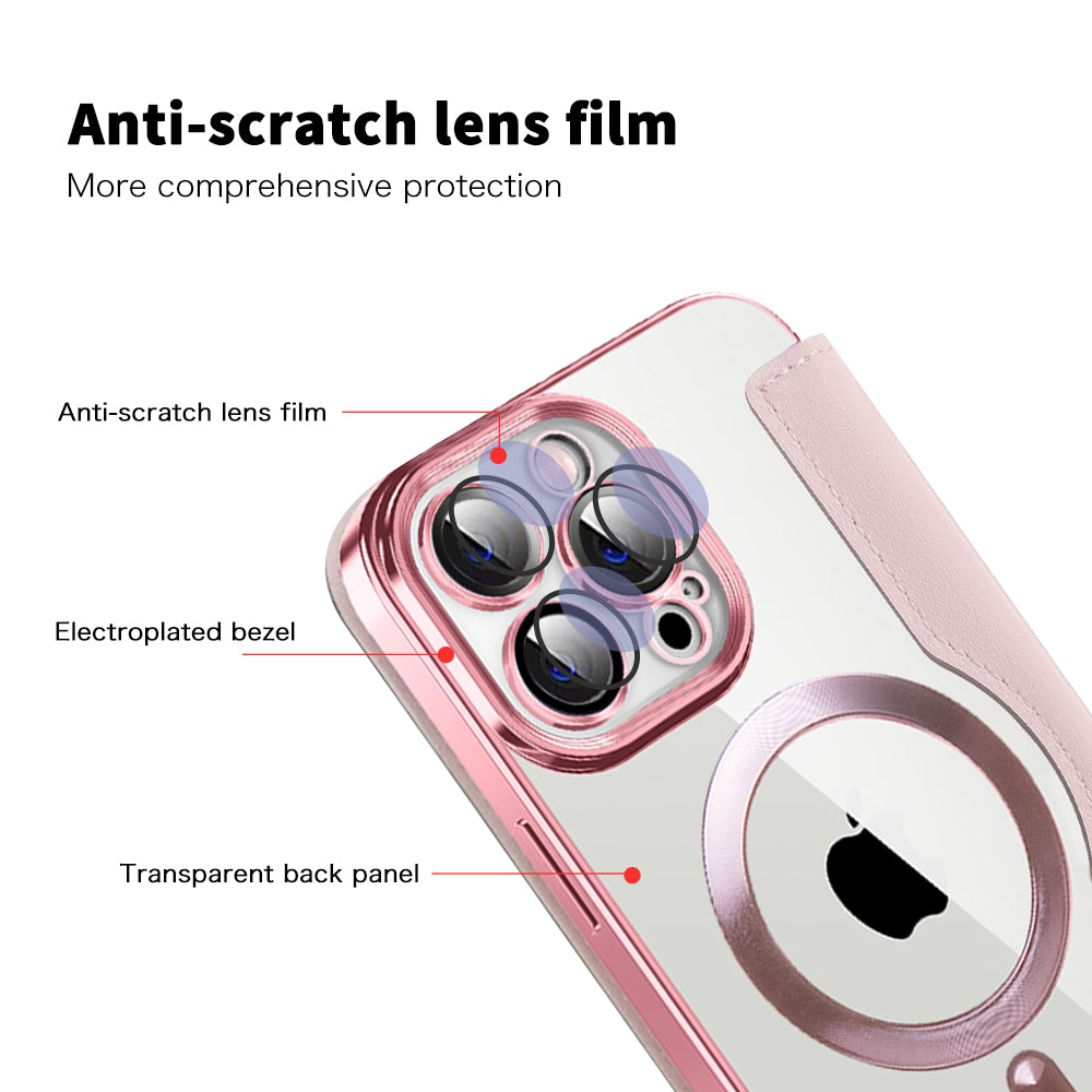 Husa MagSafe pentru Apple iPhone 13 Pro Max, Techsuit, SmartMag Book, Roz