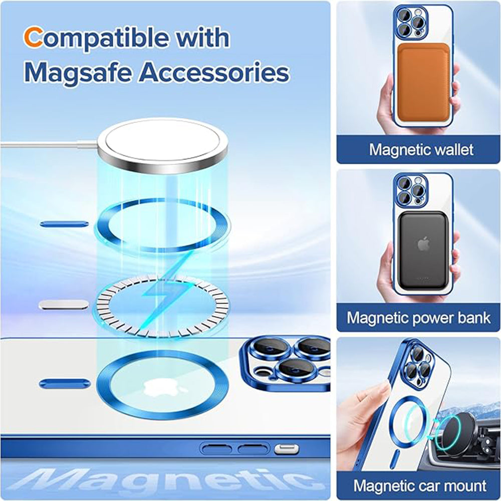 Husa MagSafe pentru Apple iPhone 13 Pro, Techsuit, Luxury Crystal, Albastra Inchis