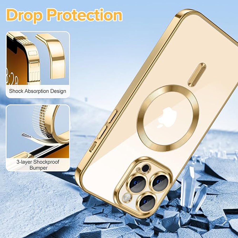 Husa MagSafe pentru Apple iPhone 13 Pro, Techsuit, Luxury Crystal, Aurie