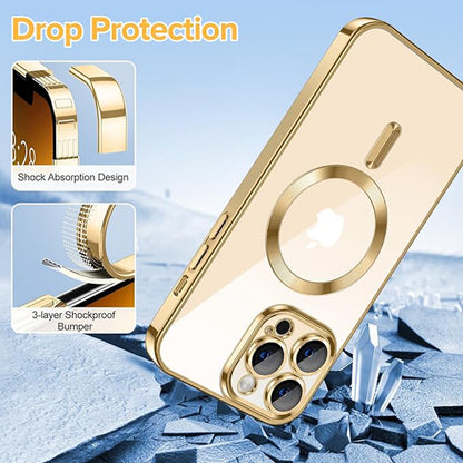 Husa MagSafe pentru Apple iPhone 13 Pro, Techsuit, Luxury Crystal, Aurie