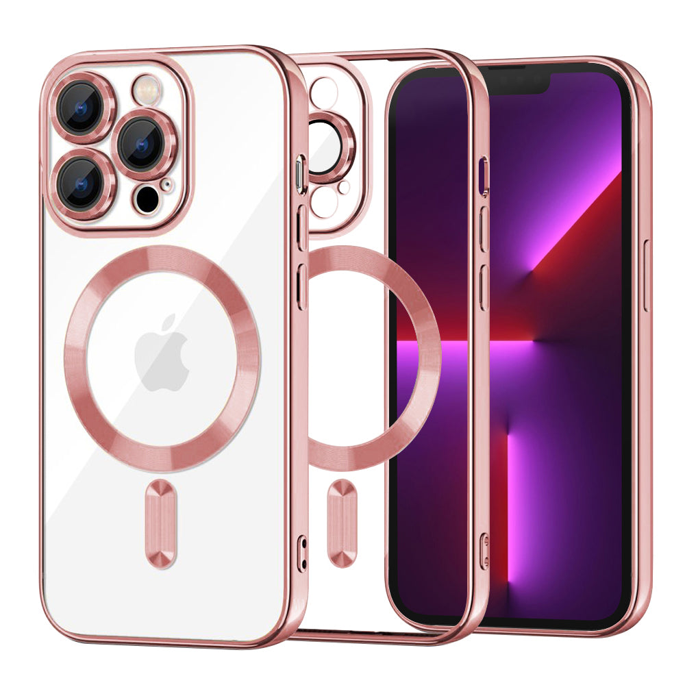 Husa MagSafe pentru Apple iPhone 13 Pro, Techsuit, Luxury Crystal, Roz