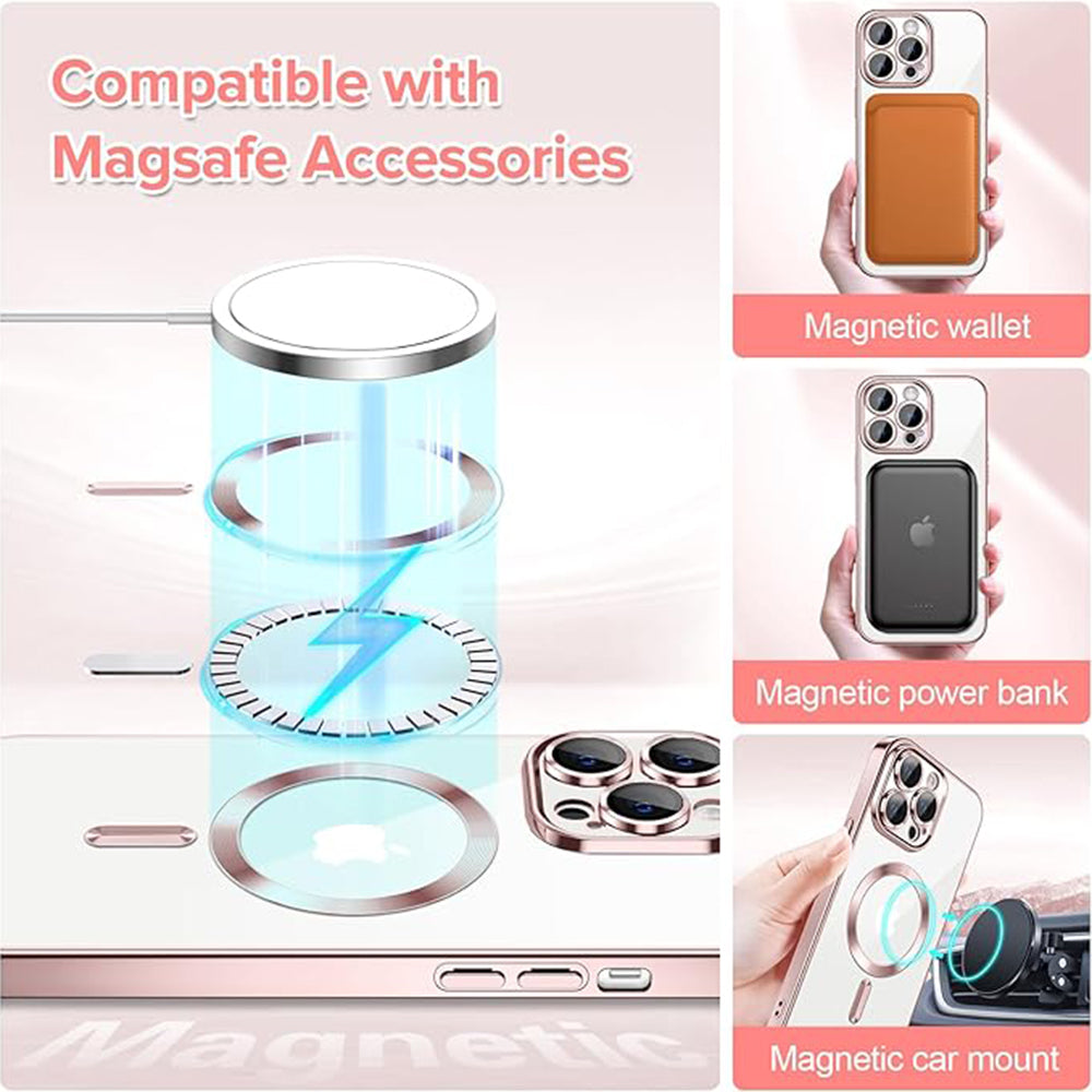 Husa MagSafe pentru Apple iPhone 13 Pro, Techsuit, Luxury Crystal, Roz