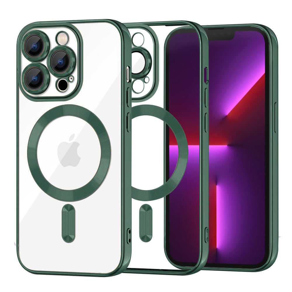 Husa MagSafe pentru Apple iPhone 13 Pro, Techsuit, Luxury Crystal, Verde Inchis